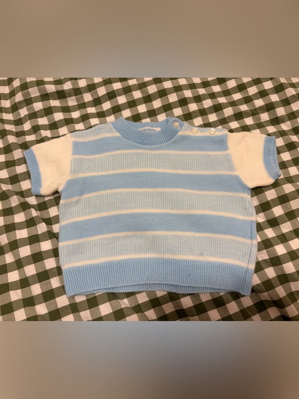Vintage Button Shoulder Striped Knit Top - Light Blue & White - newborn